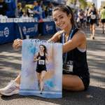 Personalized Watercolour Marathon Themed Quick Dry Sports Towel with Photo Name and Lanyard Marathon Race Day Birthday Gift for Marathon Runners
