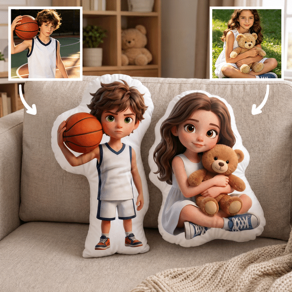 Personalized Cartoon Character Photo Human-Shaped Throw Pillow Home Decor Birthday Graduation Gift for Kids Friends