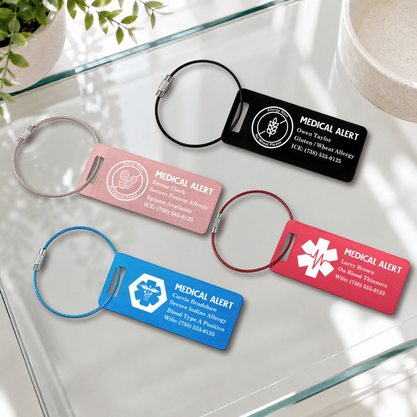 Personalised Identification Medical Alert Symbol ID Luggage Tag with Text Backpack Accessory Emergency Survival Birthday Gift for Autism Friend Family