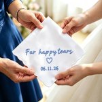 Op maat gemaakt voor ‘Happy Tears’ – Bruiloftszakdoek van 100% katoen met geborduurde initiaal en datum – Bruiloftscadeau voor de bruid en de ouders van de bruid