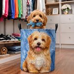 Cesto portabiancheria capiente personalizzato con foto del proprio animale domestico in stile dipinto a olio, con nome e manico – Decorazione per la cameretta dei bambini e regalo di compleanno per gl