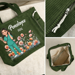 Personalized Birth Flower Medical Staff Photo Large Capacity Corduroy Tote Bag with Name and Text Travel Essential Birthday Gift for Nurse Doctor