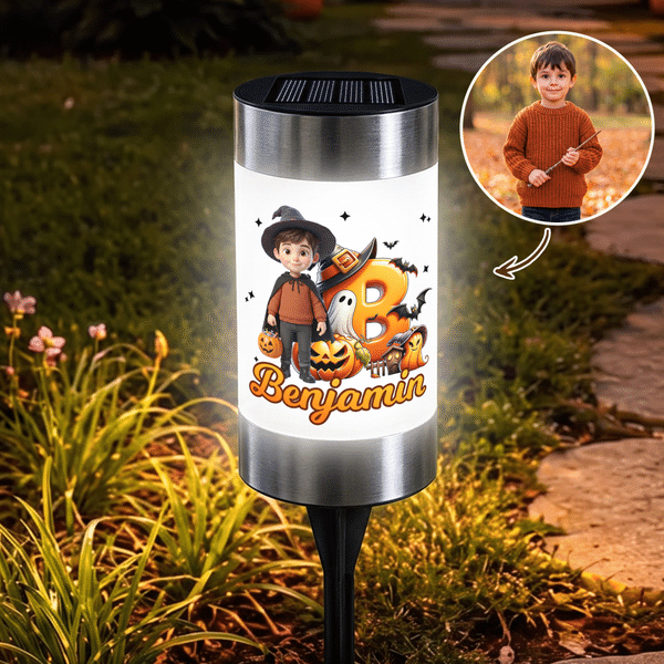 Personalized Halloween Cartoon Character Solar Garden Light with Name and Initial Garden Decoration Halloween Party Gift for Family Friend