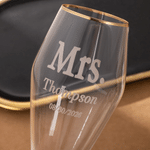 Personalized Engraved Monogram Design Gold Rim Champagne Tulip Glasses Set of 2 Engagement Wedding Anniversary Gift for Newlywed Couple