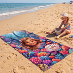 Personalized Underwater World Cartoon Photo Character Soft Oversized Quick-Dry Beach Towel with Name Birthday Gift for Kids