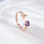 Personalized Heart Birthstone Adjustable Open Ring with Initial Dainty Jewelry Birthday Anniversary Gift for Women Girls