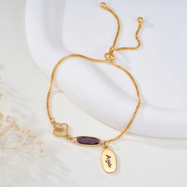 Personalized Birthstone Baby's Breath Flower Adjustable Bracelet with Name Exquisite Jewelry Daily Wear Birthday Anniversary Gift for Girls Women