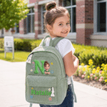 Personalised Cute Cartoon Photo Initial Multicolour Corduroy Backpack with Name Back to School Birthday Gift for Kids Boys Girls