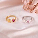 Personalized Heart Birthstone Adjustable Open Ring with Initial Dainty Jewelry Birthday Anniversary Gift for Women Girls