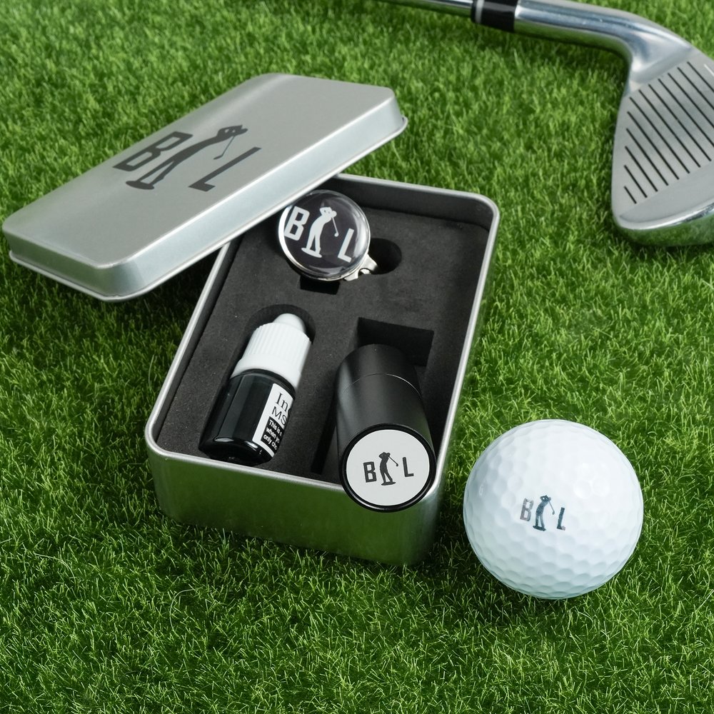 Personalised Golf-Themed Monogram Letter Pattern Golf Ball Stamp Hat Clip Set with Name and Date Golf Club Game Day Birthday Gift for Golf Lovers 3