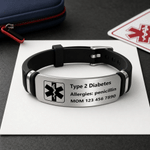 Personligt anpassat, justerbart ”Star of Life”-armband för medicinsk larmfunktion med ID-namnskylt och text – vardags- och resebruk, medicinsk present till patienter och barn