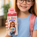 Personalised Cute Photo Cartoon Character 12 oz Insulated Water Bottle with Name and Straw Back to School Gift for Boys Girls