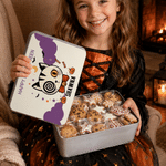 Personalised Halloween Theme Cat Pumpkin Candy Treat Metal Tin Box with Name and Text Halloween Gift for Kid Halloween Lover