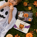 Personalised Halloween Theme Cat Pumpkin Candy Treat Metal Tin Box with Name and Text Halloween Gift for Kid Halloween Lover