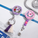 Personalised Stethoscope Birthstone Birth Flower Tassel Bead Retractable Badge Reel with Name Appreciation Birthday Gift for Doctor Nurse