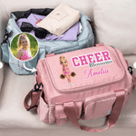 Grand sac de voyage personnalisé multicolore pour pom-pom girl, avec photo, prénom et bandoulière – Cadeau d'anniversaire ou pour un match, idéal pour les pom-pom girls