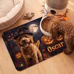 Personalized Halloween Theme Pet Photo Waterproof Pet Feeding Mat with Name Pet Supplies Housewarming Halloween Gift for Pet Owners