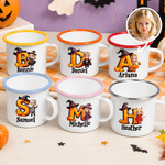 Personalized Halloween Cartoon Character Photo 12 oz Enamel Mug with Name and Initial Halloween Party Gift for Kids