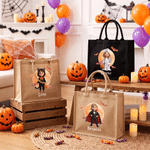 Personalised Cute Halloween Character Design Photo Large Capacity Jute Tote Bag with Name Halloween Party Gift for Family Kids