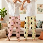 Personalised Horseshoe Paw Print Carrot Funny Face Photo Soft Pyjama Bottoms with Name Daily Wear Birthday Gift for Family Pet Owners
