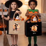 Personalised Cute Halloween Character Design Photo Large Capacity Jute Tote Bag with Name Halloween Party Gift for Family Kids