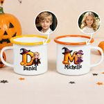 Personalized Halloween Cartoon Character Photo 12 oz Enamel Mug with Name and Initial Halloween Party Gift for Kids