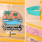 Personalised Palm Campervan Summer Pool Party Transparent Makeup Bag with Wrist Strap and Name Summer Holiday Pool Party Gift for Girls