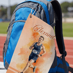 Personalized Watercolour Marathon Themed Quick Dry Sports Towel with Photo Name and Lanyard Marathon Race Day Birthday Gift for Marathon Runners
