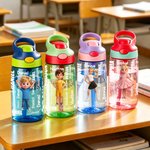 Personalised Cartoon Character BPA-Free Transparent or Insulated Water Bottle with Straw and Name Back to School Gift for Kids
