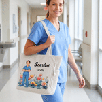 Personalized Birth Flower Medical Staff Photo Large Capacity Corduroy Tote Bag with Name and Text Travel Essential Birthday Gift for Nurse Doctor