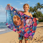 Personalized Underwater World Cartoon Photo Character Soft Oversized Quick-Dry Beach Towel with Name Birthday Gift for Kids