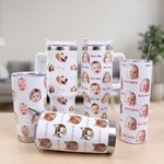 Personalized Cute 1-8 Face Photos 20 oz 40 oz Tumbler with Text and Straw Travel Accessories Birthday Gift for Family Friends