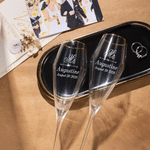 Personalized Engraved Monogram Design Gold Rim Champagne Tulip Glasses Set of 2 Engagement Wedding Anniversary Gift for Newlywed Couple