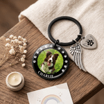 Personalized Angel Wing Paw Heart Pet Photo Keychain with Text Pet Loss Sympathy Memorial Gift for Pet Owner