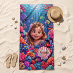 Personalized Underwater World Cartoon Photo Character Soft Oversized Quick-Dry Beach Towel with Name Birthday Gift for Kids