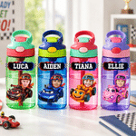 Personalized Fantasy Racing Car Photo 16 oz Water Bottle with Name Outdoor Supplies Back to School Birthday Gift for Kids Students
