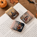Personalized Cartoon Vampire Magnetic PU Leather Bookmark Clip with Name and Photo Halloween Gift for Book Lovers Bookworms