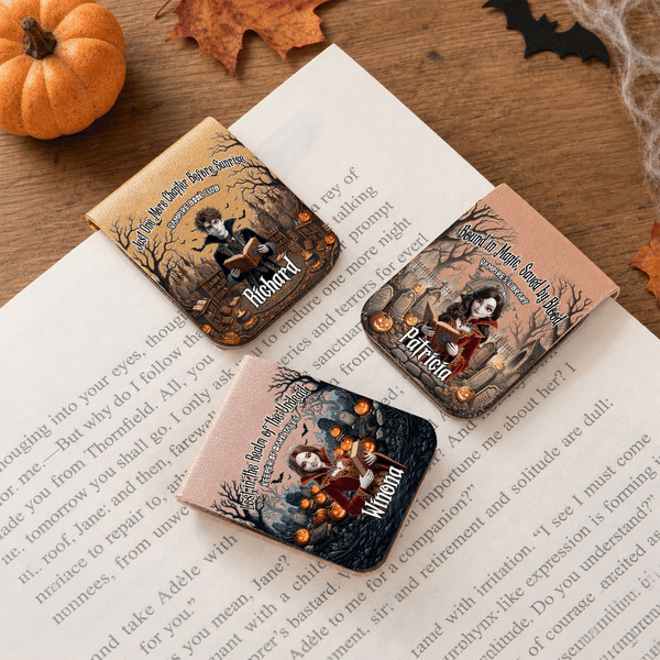 Personalized Cartoon Vampire Magnetic PU Leather Bookmark Clip with Name and Photo Halloween Gift for Book Lovers Bookworms