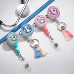 Personalised Stethoscope Birthstone Birth Flower Tassel Bead Retractable Badge Reel with Name Appreciation Birthday Gift for Doctor Nurse