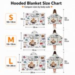 Personalised Birth Flower Cartoon Reading Girl Soft Throw Hooded Blanket with Name Birthday Gift for Librarians Book Lovers