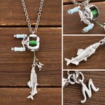 Personalised Mini Rotatable Fishing Reel Pendant Ring Necklace with Detachable Letter and Fish Charm Birthday Gift for Husband Dad Fishing Lover