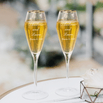 Personalized Engraved Monogram Design Gold Rim Champagne Tulip Glasses Set of 2 Engagement Wedding Anniversary Gift for Newlywed Couple
