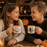 Personalised Halloween Spooky Cat Pumpkin Moon 11 oz Enamel Mug with Name Holiday Decor Halloween Party Gift for Boys Girls