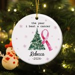 Personalised The Year I Beat A Cancer Acrylic Ceramic Ornament with Name Tree Decor Christmas Gift for Family Friends