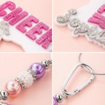 Personalized Glitter Bow Ribbon Cheering Horns Charm Keychain with Name and Tassel Sports Team Birthday Gift for Cheerleader