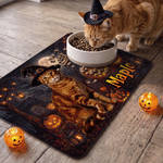 Personalized Halloween Theme Pet Photo Waterproof Pet Feeding Mat with Name Pet Supplies Housewarming Halloween Gift for Pet Owners