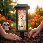 Personalized Waterproof Sugar Skull Pet Photo Solar Garden Light with Name Garden Use Memorial Day of the Dead Gift for Pet Owners Lovers