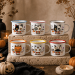 Personalised Halloween Spooky Cat Pumpkin Moon 11 oz Enamel Mug with Name Holiday Decor Halloween Party Gift for Boys Girls