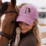 Gorra de béisbol personalizada con nombre personaje animado y caballo vista trasera regalo de cumpleaños para amigos y amantes de los caballos