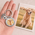 Personalized Angel Wing Paw Heart Pet Photo Keychain with Text Pet Loss Sympathy Memorial Gift for Pet Owner